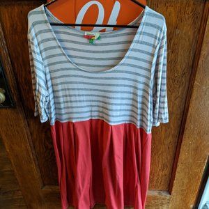 Brand: Fervour, Size: 1X, Color: Gray/White Stipe Top, Pink Bottom